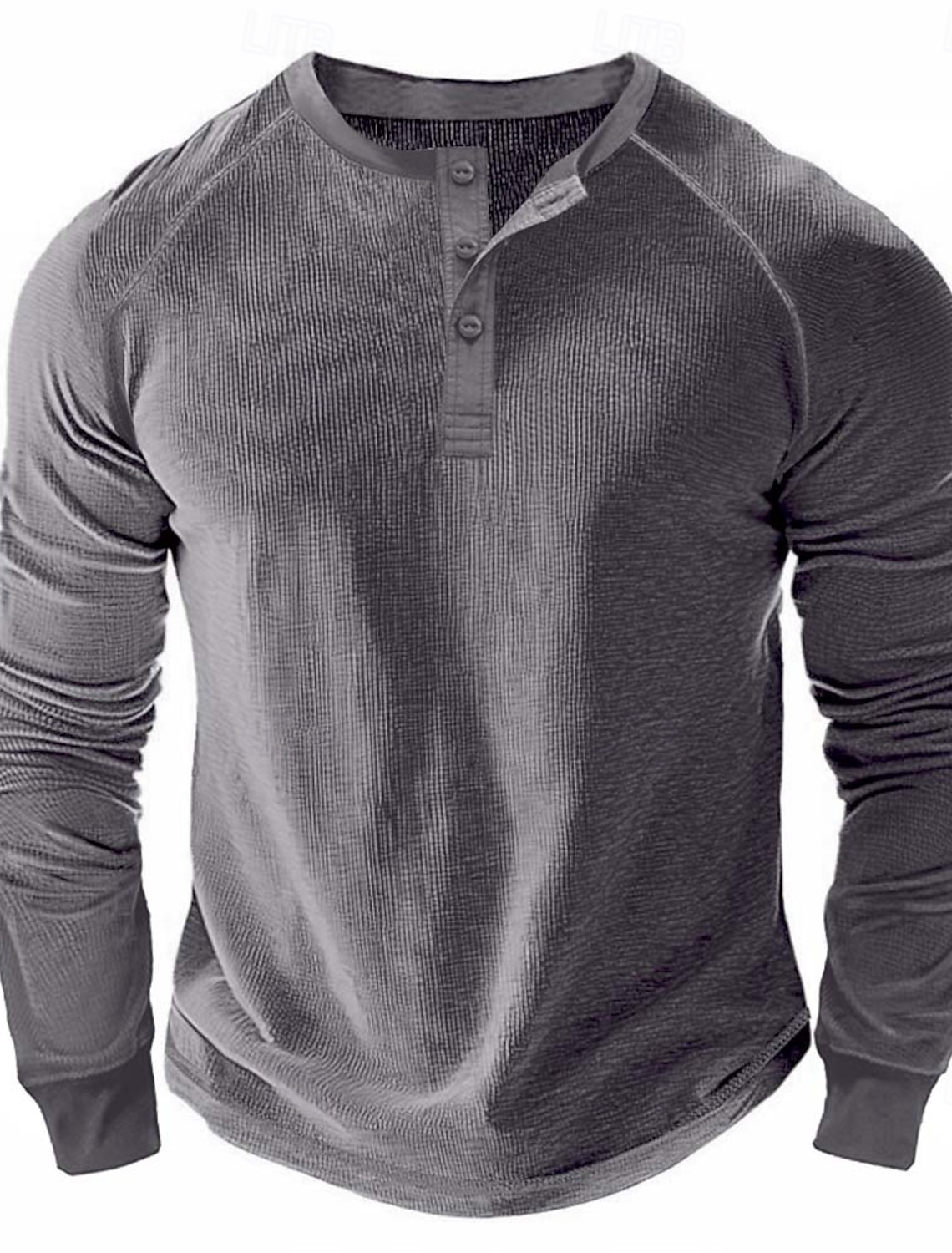 Men's Waffle Henley Shirt Tee Long Sleeve Solid Color Plain Textured