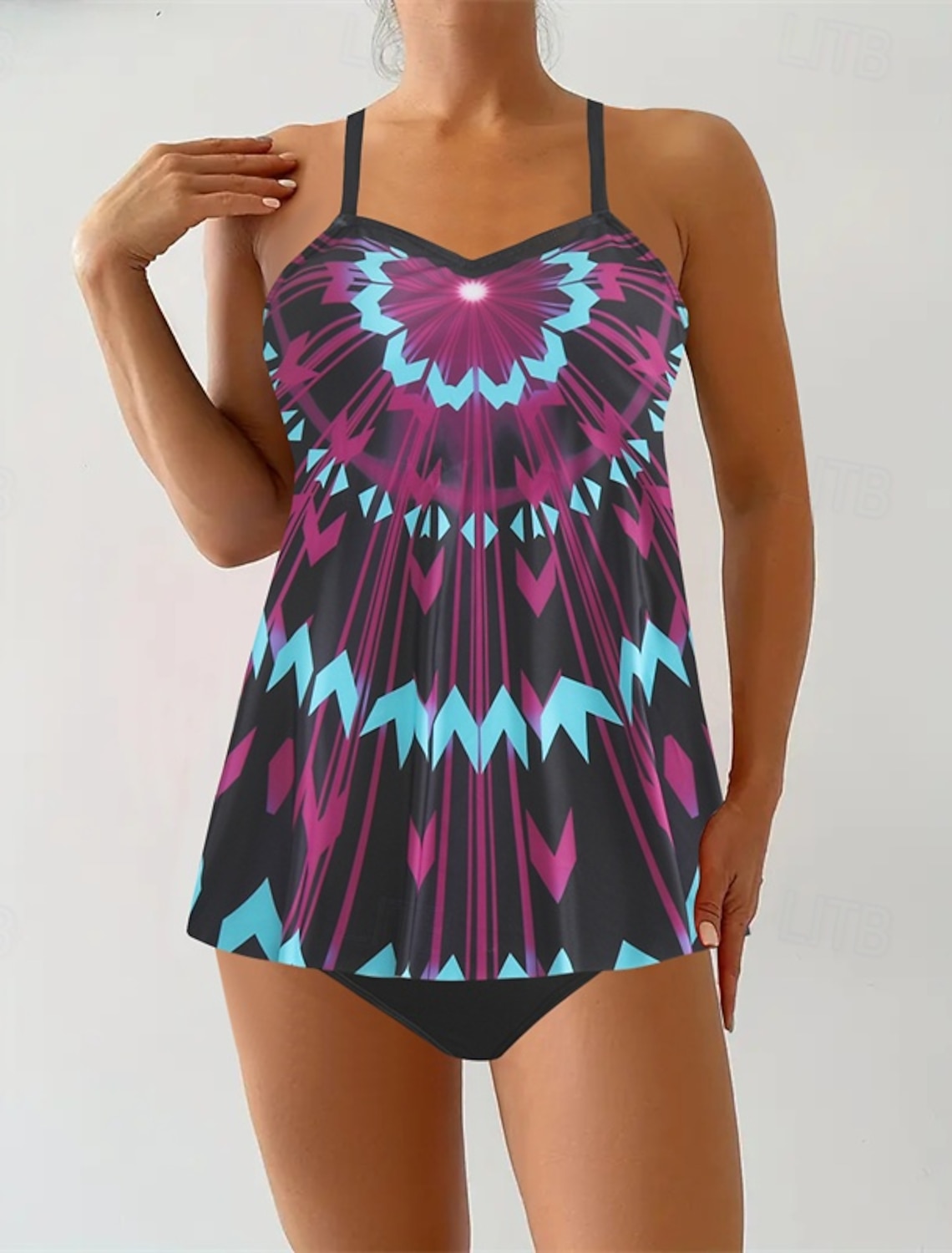 Women's Tankini Two Piece Swimsuit V Neck Swimwear Swimwear Yellow Royal Blue Breathable Quick Dry Lightweight Sleeveless - Swimming Surfing Beach Summer Spring Plus Size