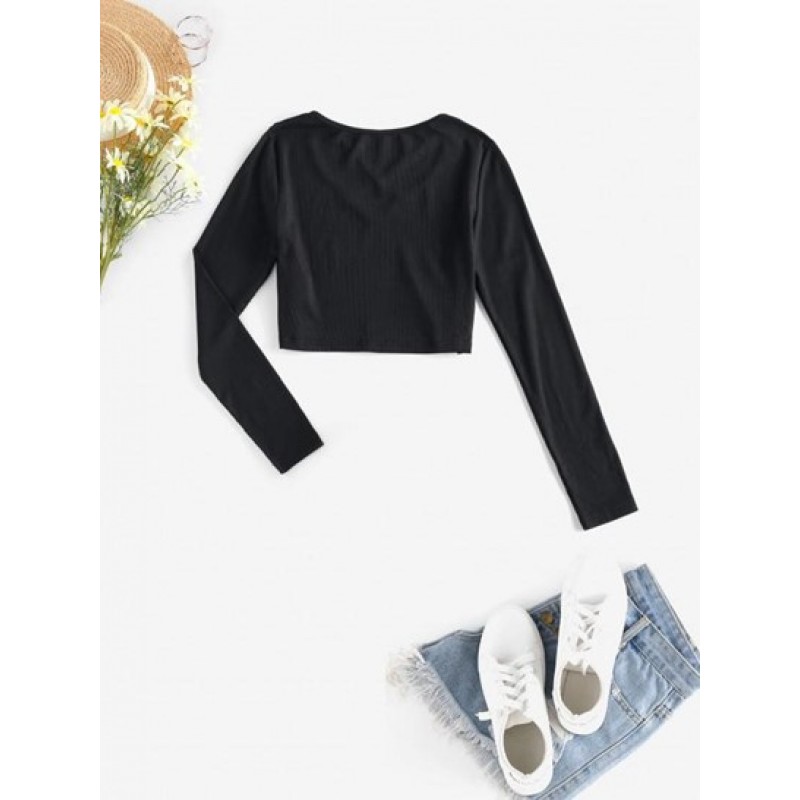 Ribbed Criss Cross Slim Crop Tee YY5738