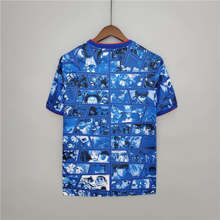 Japan 2021 Cartoon Version Blue Soccer Jersey Football Shirt -