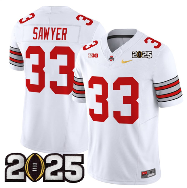 Men's OSU Buckeyes White 2025 game day Jack Sawyer #33 stitched Jersey