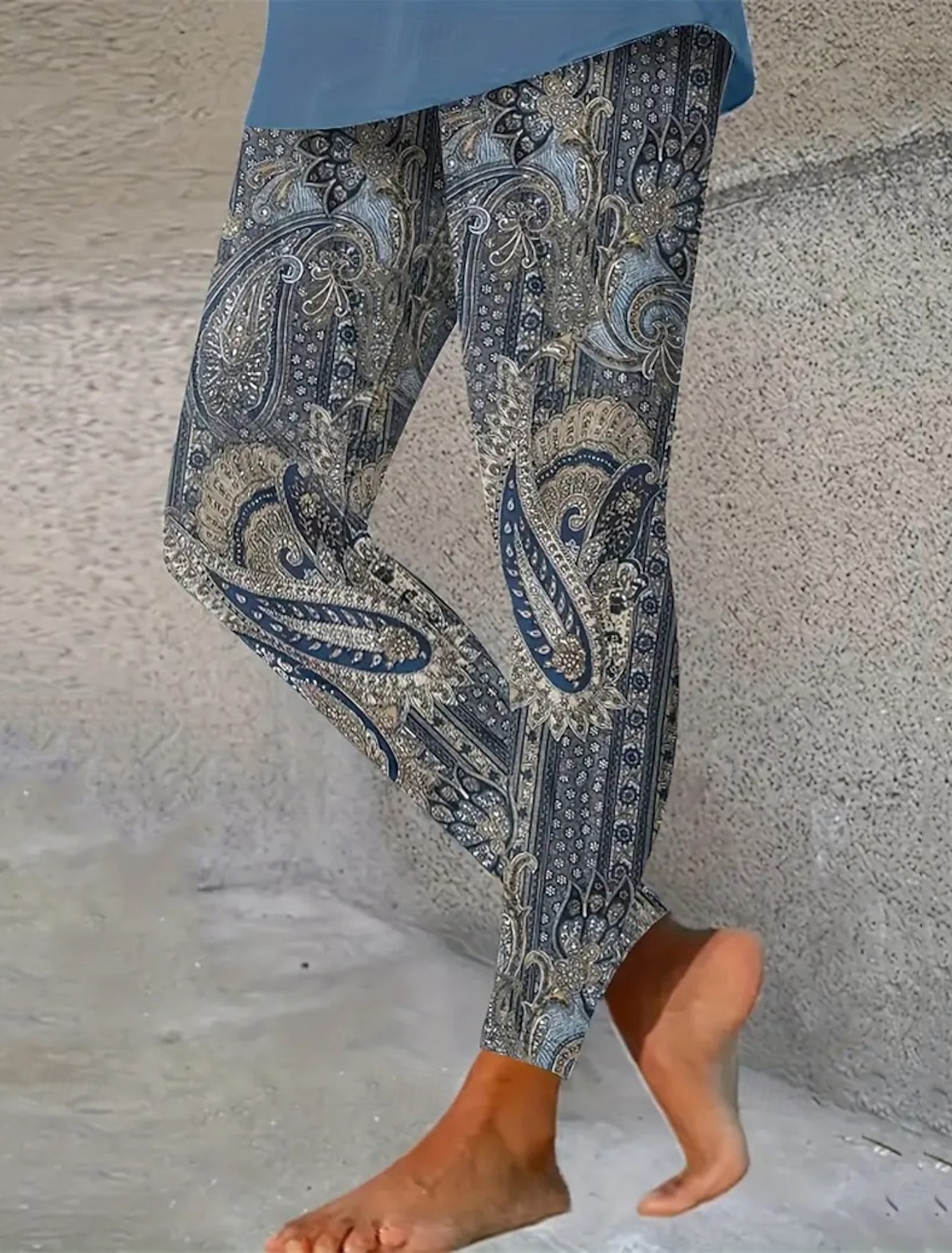 Women's Leggings Cozy Leggings Vacation Casual Full Length High Waist Paisley Printing Thermal Warm Comfortable Stretchy Casual Daily Vacation Deep Blue Fall Winter Slim Fit