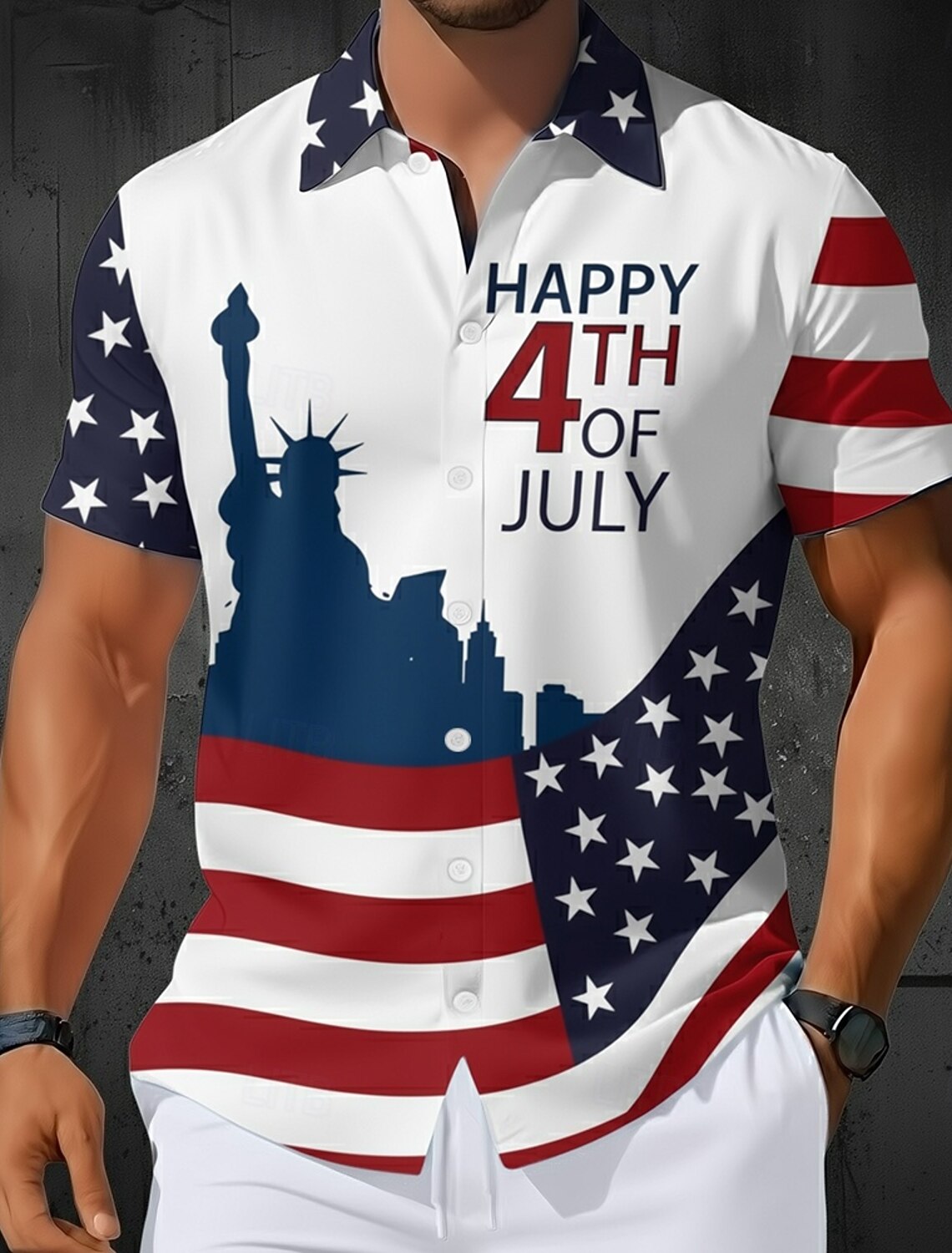 Men's 4th of July U.S. 250th Anniversary Statue Of Liberty US Flag Shirt Button Up Shirt Short Sleeve Patriotic Outdoor Holiday Summer Spring Turndown 3D Print Collared Shirts White 1 White