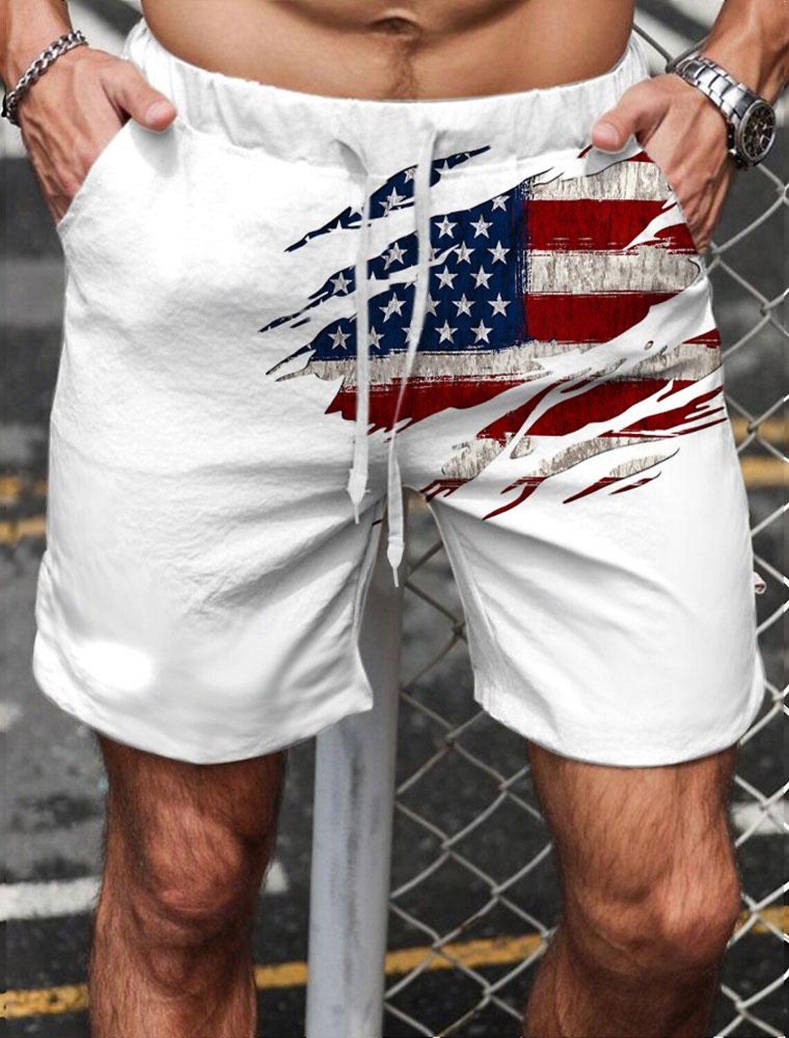 Men's 4th of July U.S. 250th Anniversary Eagle National Flag Swim Trunks Swim Shorts Board Shorts Mid Waist Vacation Hawaiian Holiday Beach Vacation Holiday Drawstring with Mesh lining Elastic Waist