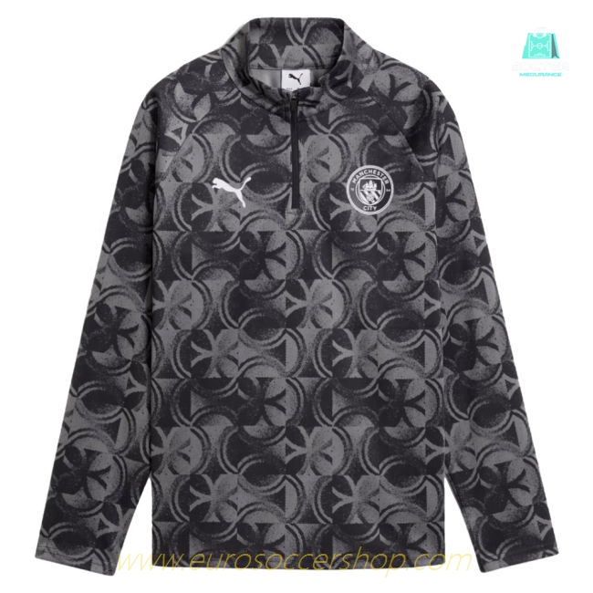 2025-2026 Man City Warm Up 1/4 Zip Top (Black) - Kids