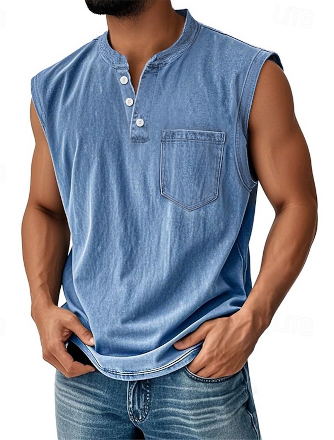 Men's Vintage Tank Top 100% Cotton Acid Wash Vest Top Undershirt Sleeveless Shirt Sleeveless Henley Summer Plain Fashion Designer Basic Pocket Buttons Vacation Street Black Top Tee for Men