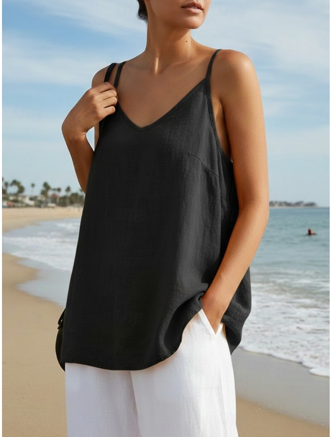 Women's Cotton Linen Vest Blouse Backless Plain Active Casual Sleeveless Strap Regular Tops Daily Holiday Going out Black White Yellow Purple Green Summer Spring
