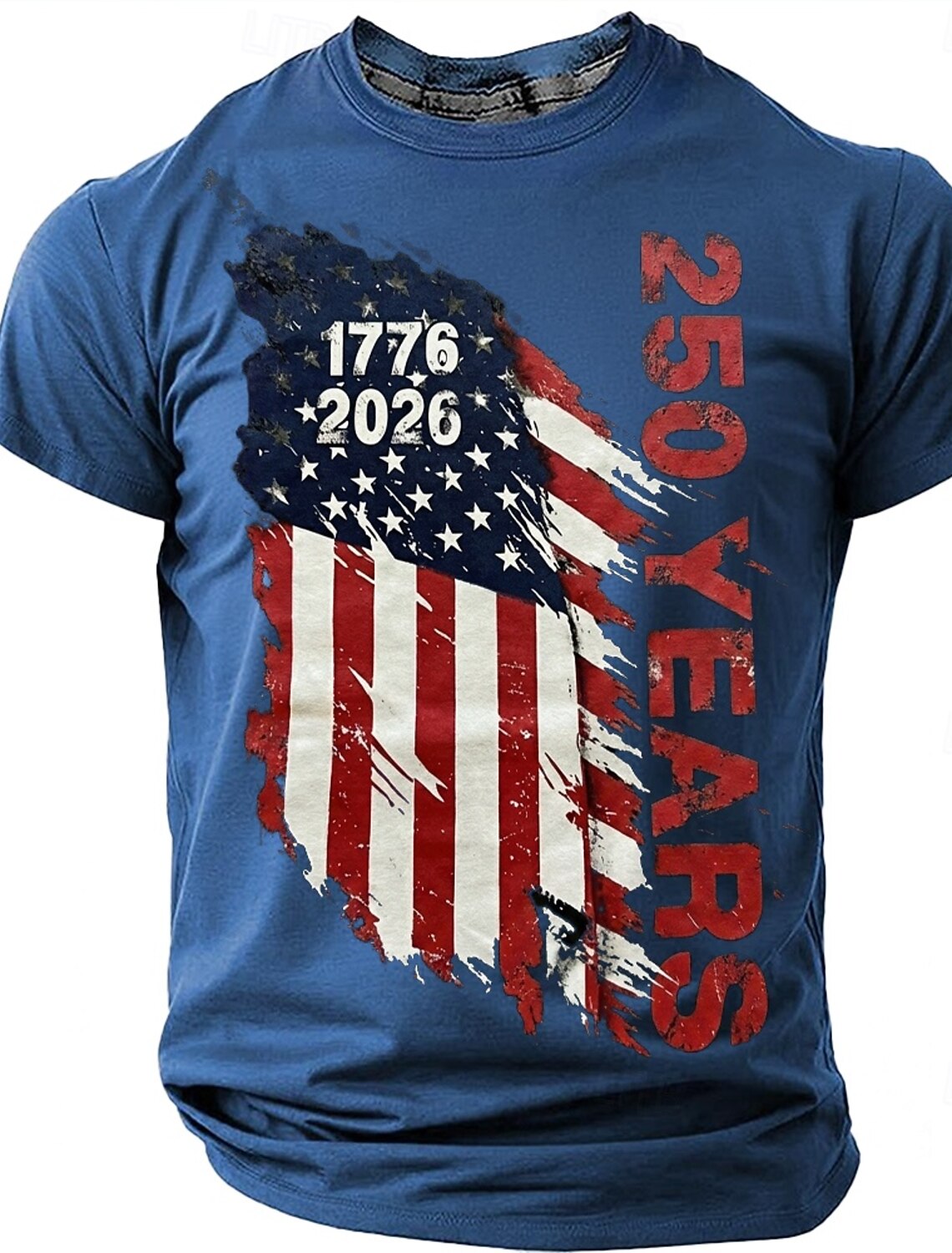 4th of July 2026 250th Men's American US Flag T Shirt Short Sleeve T shirt 3D Print Crew Neck Shirt Vintage Retro Patriotic Daily Festival Blue Light Blue Lake Blue Summer Spring Clothing Apparel S M