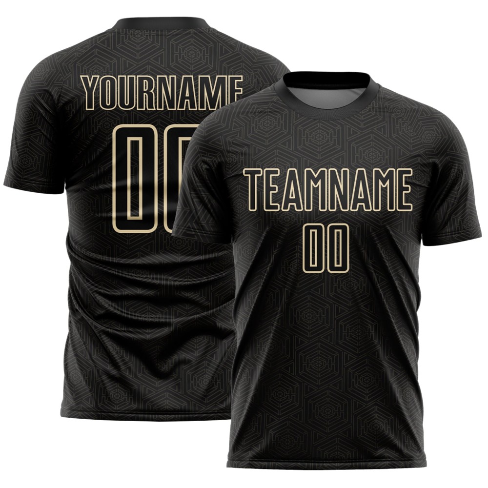 Sublimation Custom Geometric Black Soccer Jersey Shape Sports Uniform Cream