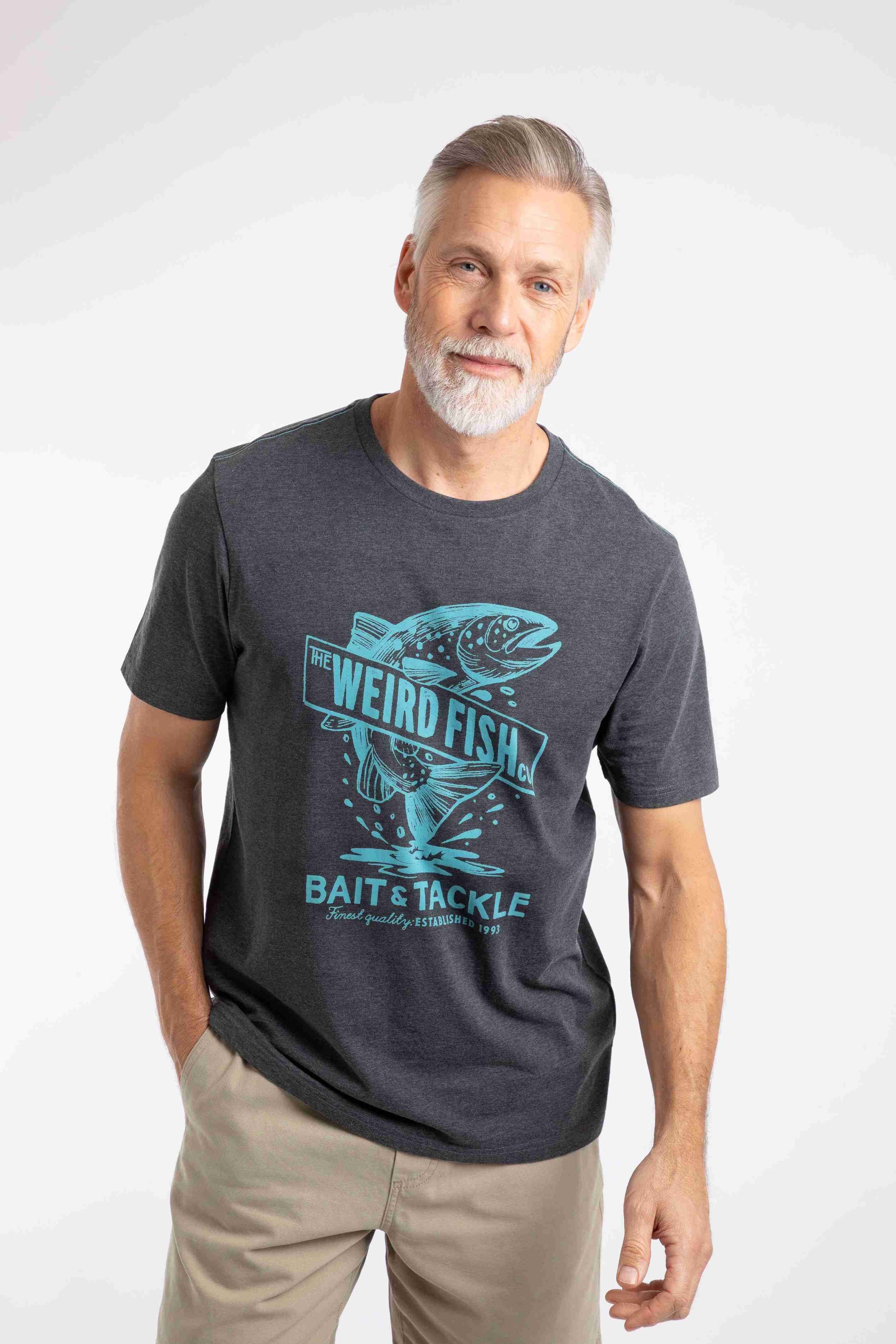 Leaping Fish Front Print Graphic T-Shirt Coal