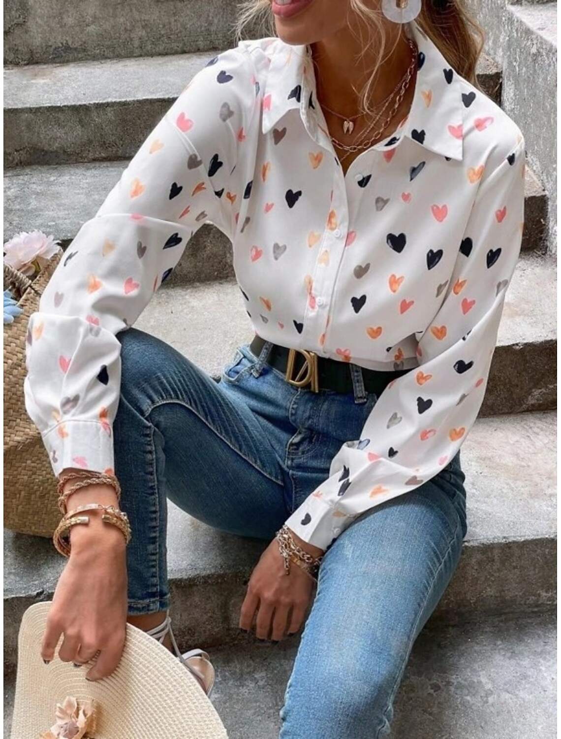 Women's Shirt Blouse Stylish Casual Butterfly Regular Tops Long Sleeve Shirt Collar Buttons Print Regular Fit Daily Summer Spring