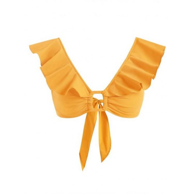 Ruffle Ring Knotted Crop Blouse ID1073