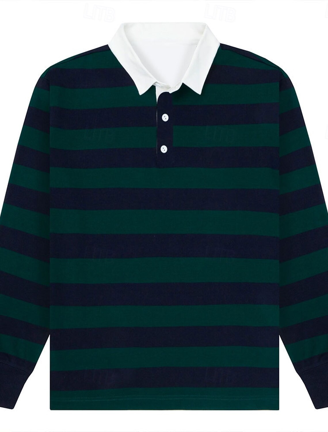 Men's Striped Rugby Polo Long Sleeve Shirts Collared Sportswear Casual