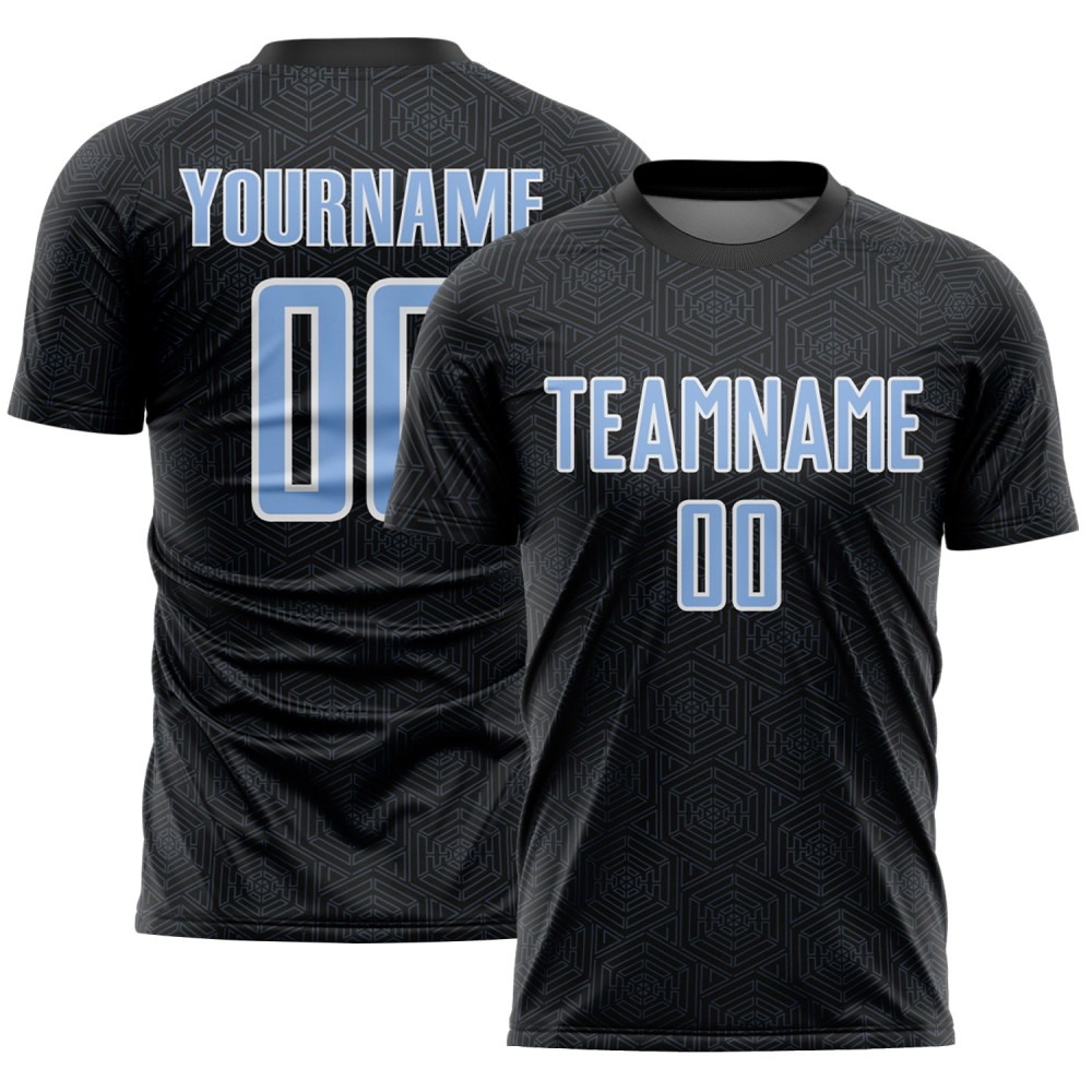 Geometric Light Custom Uniform Sports Sublimation Black Shape Blue-White Jersey Soccer