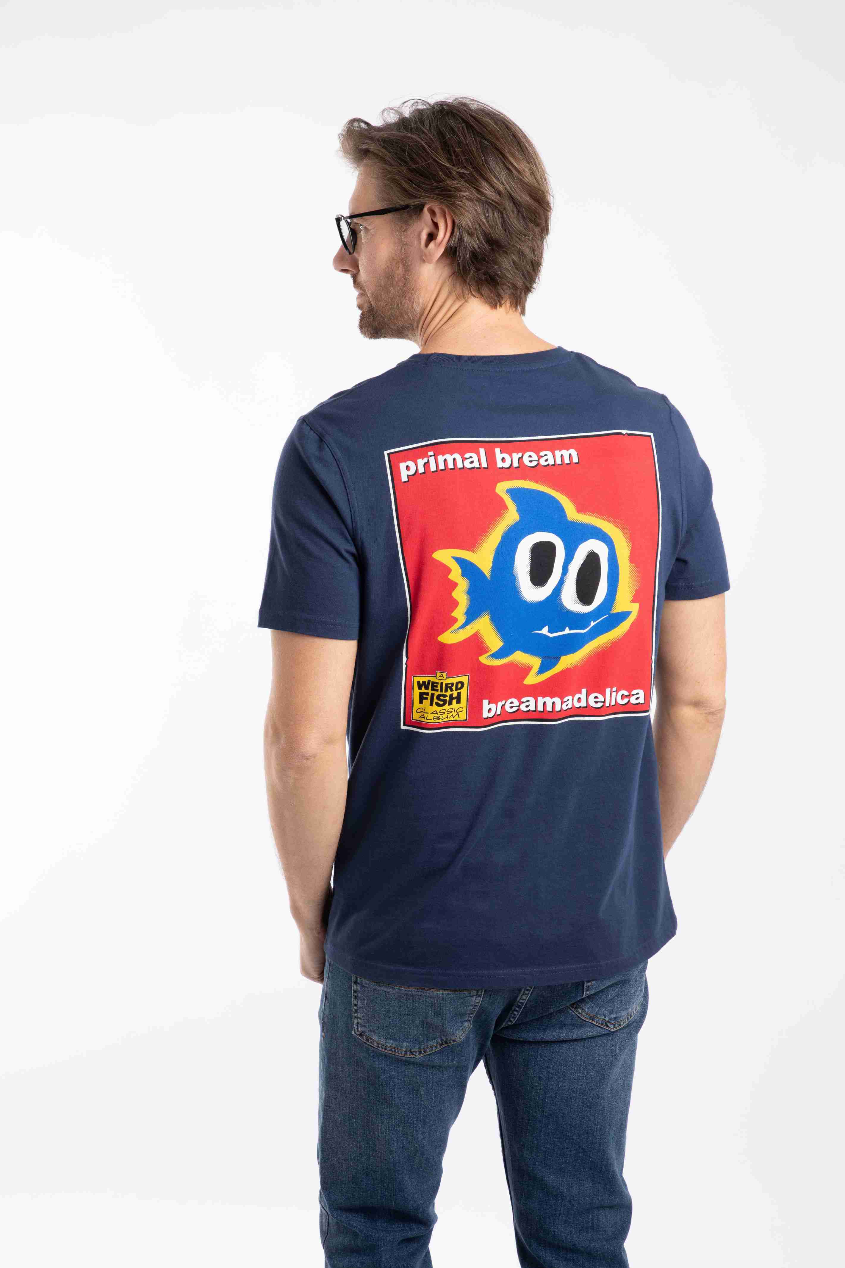 Primal Bream Back Print Artist T-Shirt Dark Blue