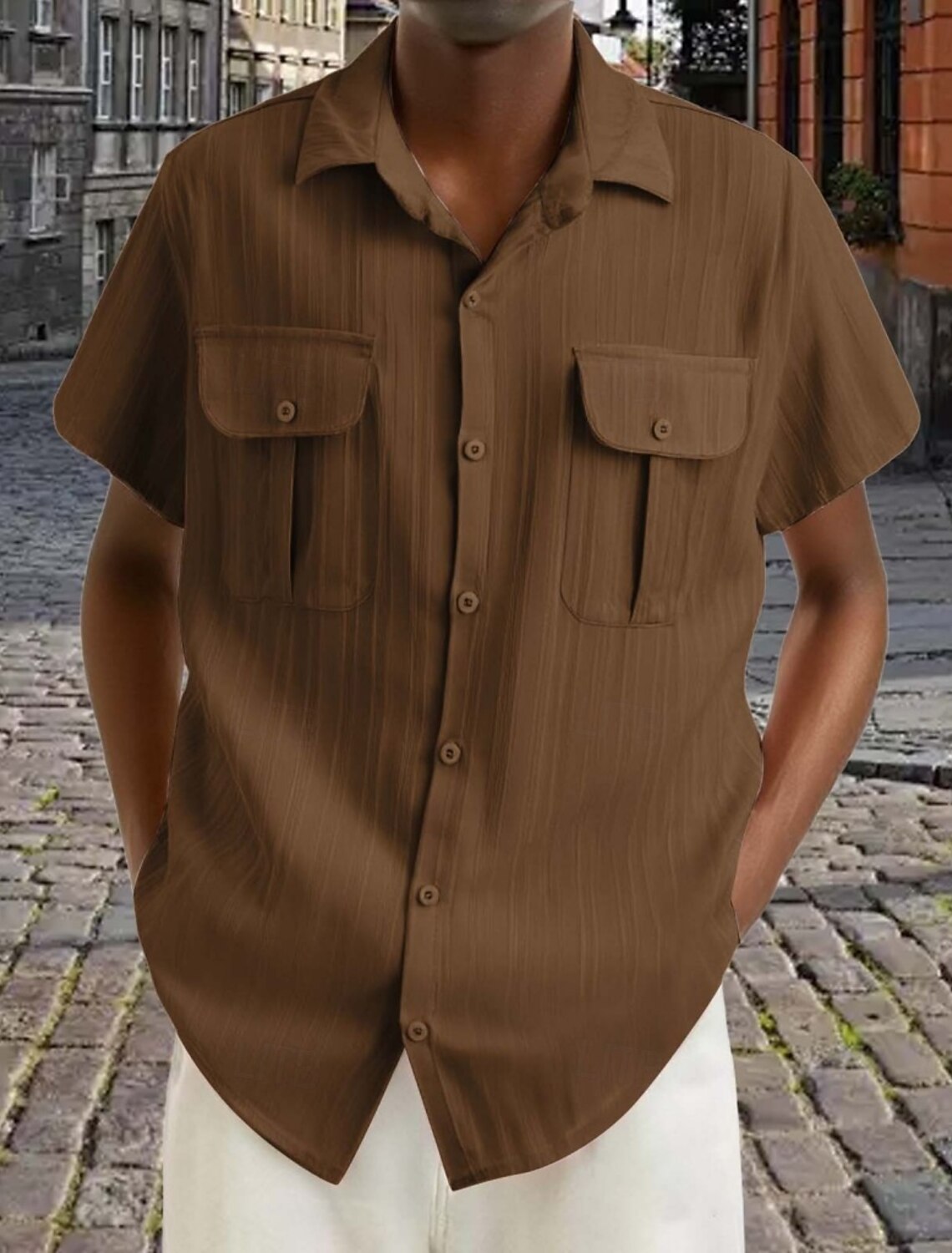 Men's Shirt Texture Work Jacquard Dark Brown Black White Pink Wine