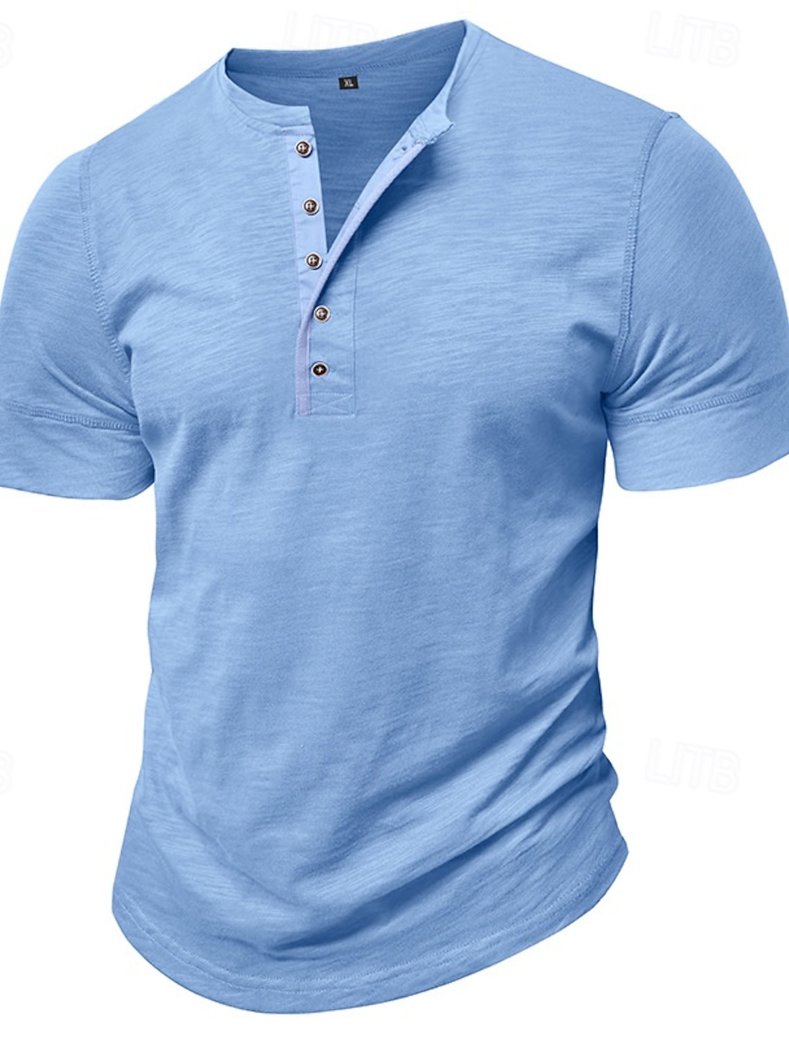 100% Cotton Men's Henley Shirt Tee Short Sleeve Solid Color Plain