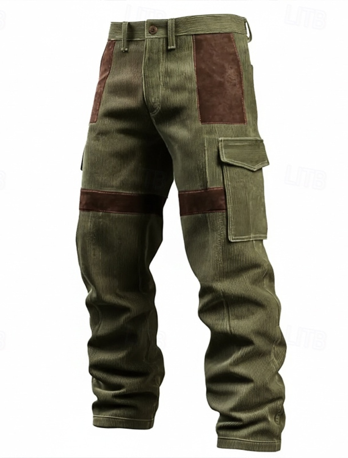 Men's Cargo Pants Trousers Corduroy Work Suede Patchwork Multi Pocket