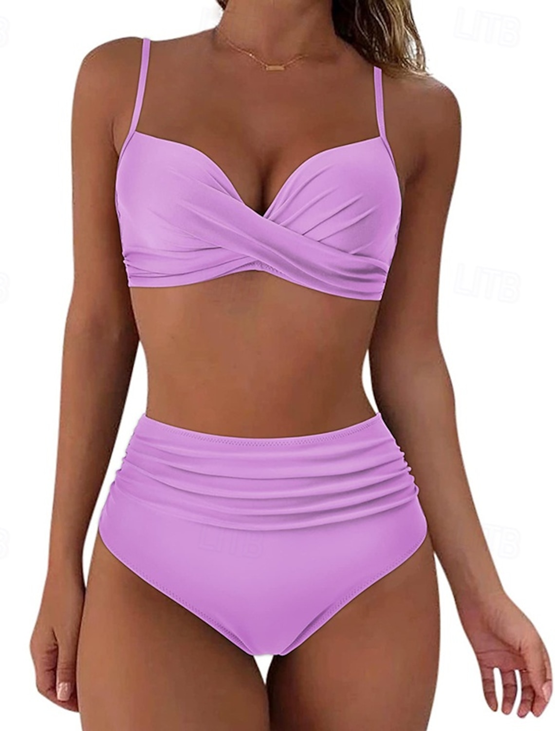 Women's Ruched Swimsuit Bikini Sets Swimwear Solid Colored Swimwear Light Pink Black Breathable Sleeveless - Surfing Beach Swimming Summer