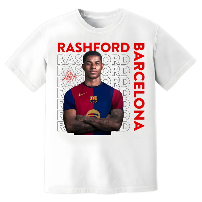 Marcus Rashford Barcelona New Signing T-Shirt (White) - Fan Favorit...