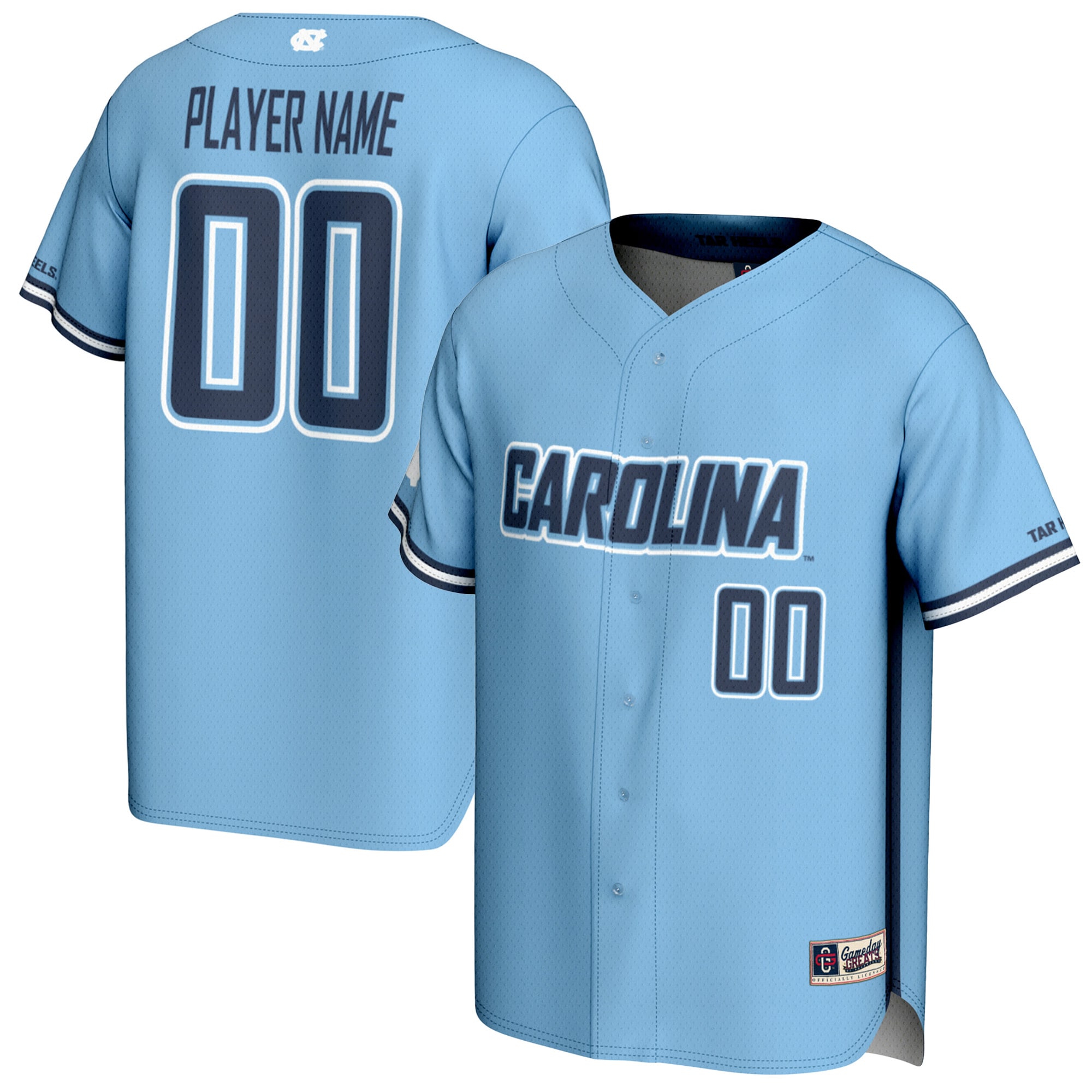 [NJP] North Carolina Tar Heels GameDay Greats Unisex NIL Pick-A-Player Baseball Lightweight Jersey - Carolina Blue