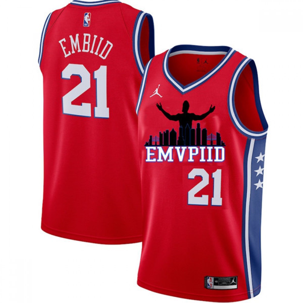 Collector's Item Durable Men's PHI #21 Joel Red Basketball Jersey