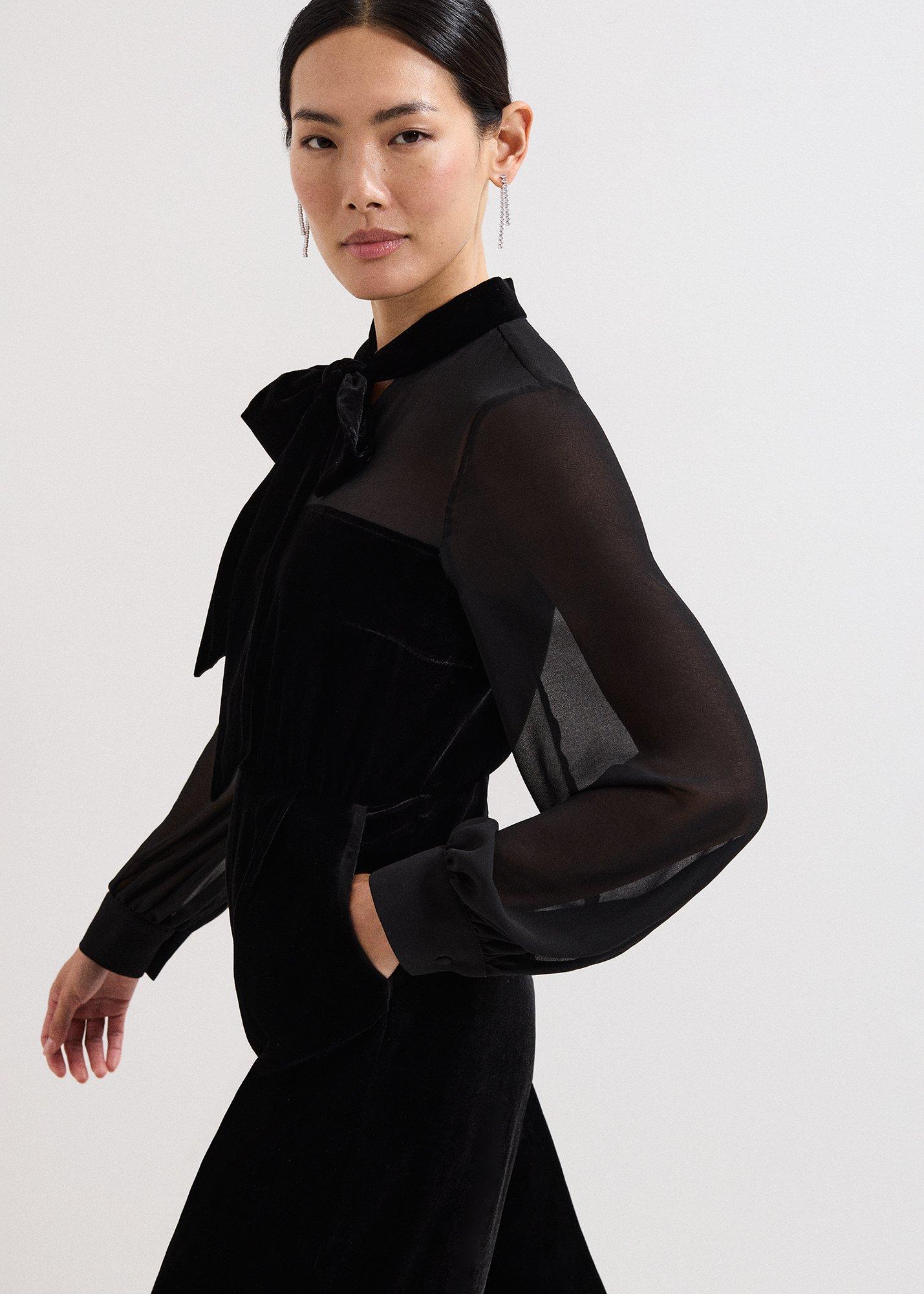 Petite Magie Black Velvet Tie Neck Jumpsuit