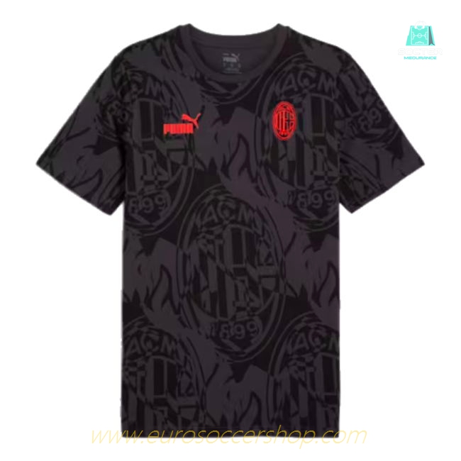 2024-2025 AC Milan ftblCulture Tee AOP (Black) (Rafa Leao 10)