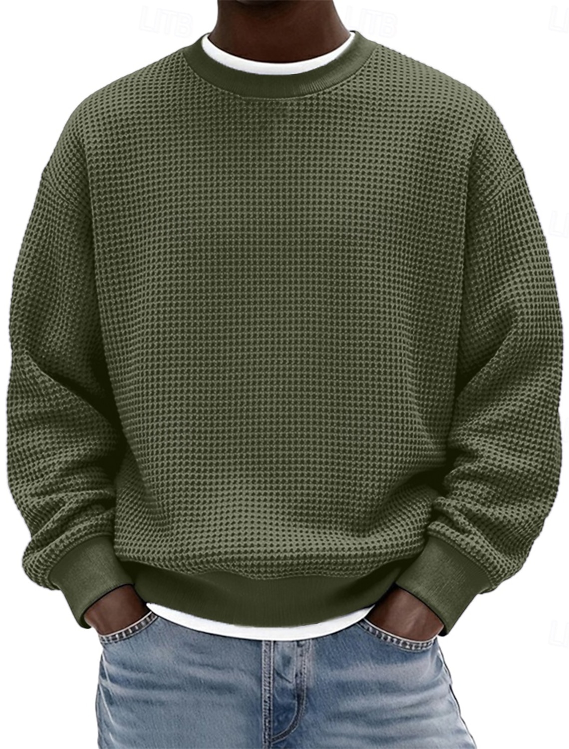 Men's Sweatshirt Waffle Sweatshirt Pullover Hoodie Sweatshirt Wine Red Black White Light Green Navy Blue Crew Neck Plain Textured Casual Daily Sports & Outdoor Polyester Streetwear Cool Sportswear