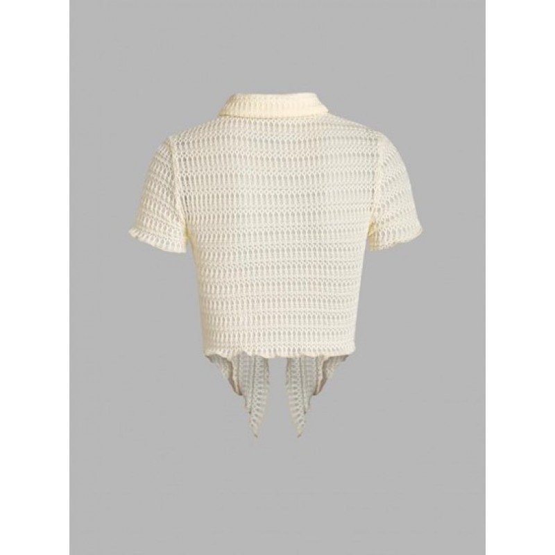 Textured Loop Button Scarf Hem Slit Top AI0668