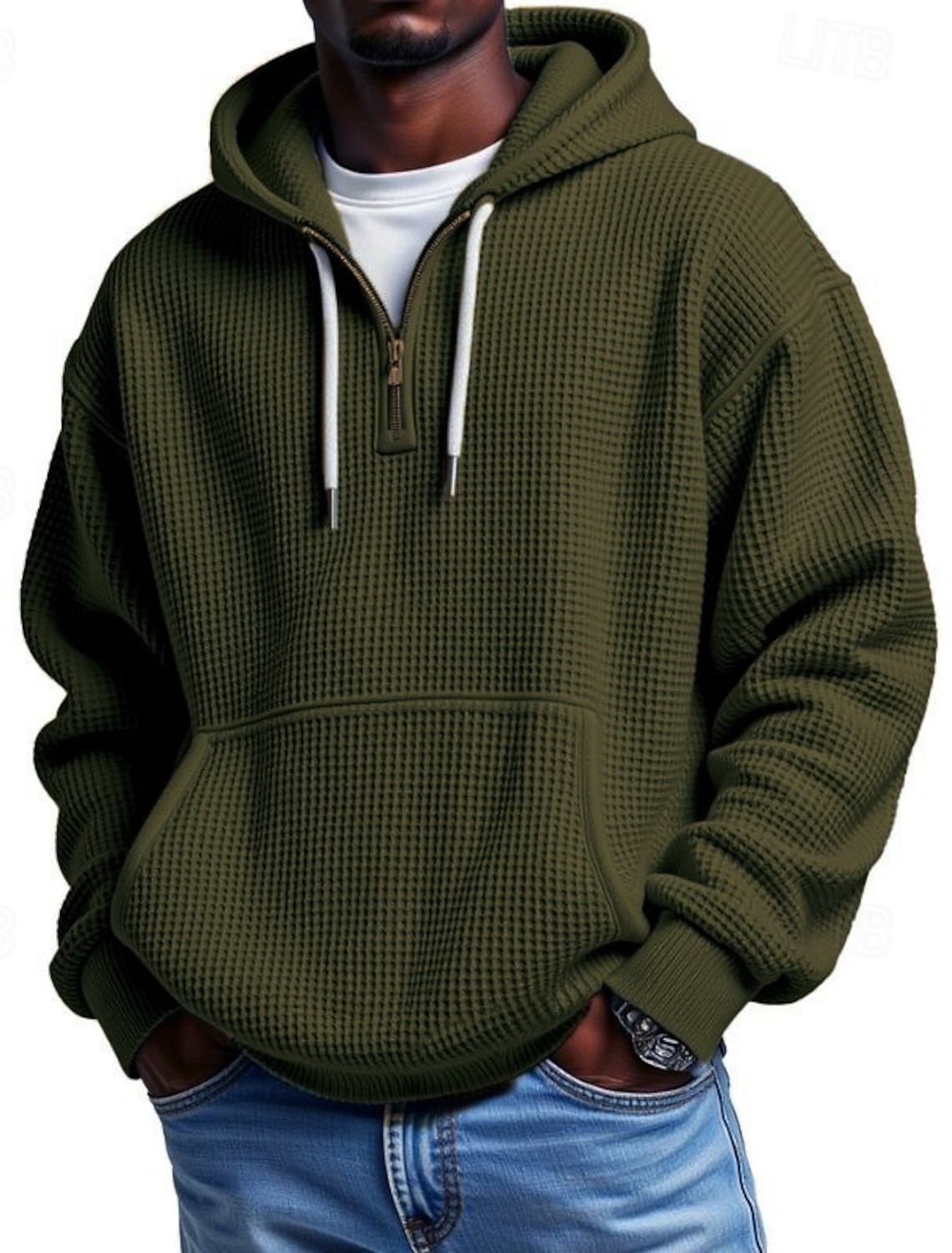 Men's Straight Leg Sweatpants Waffle Pants Drawstring Lattice