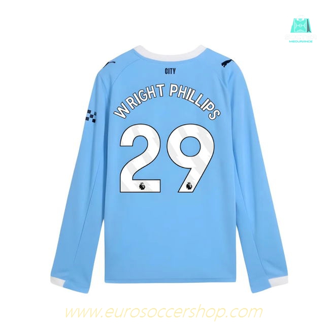 2025-2026 Man City Long Sleeve Home Shirt (Kids) (Wright Phillips 29)