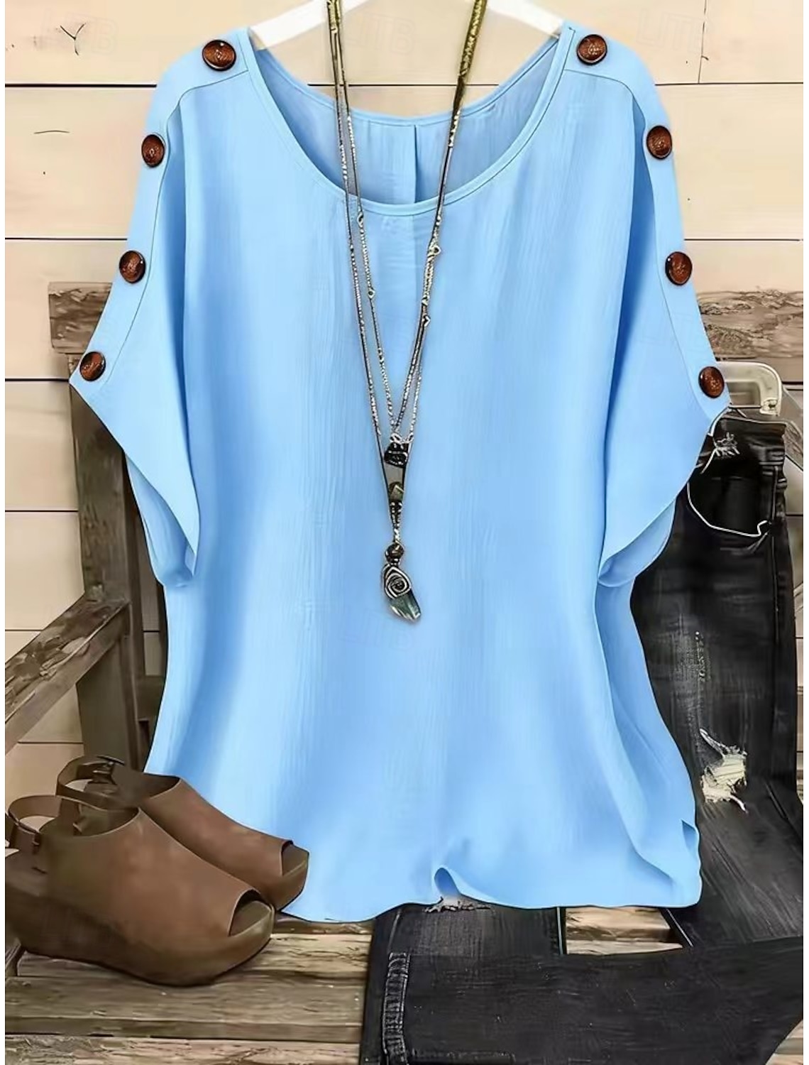 Women's T Shirt Tee Top Buttons Plain Fashion Stylish Classic Short Sleeve Crew Neck Regular Tops Daily Going out Weekend Blue White Yellow Pink Orange Summer Spring