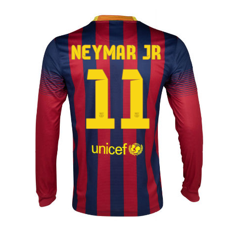 13-14 Barcelona 11 Neymar JR Home Long Sleeve Soccer Jersey Shirt -