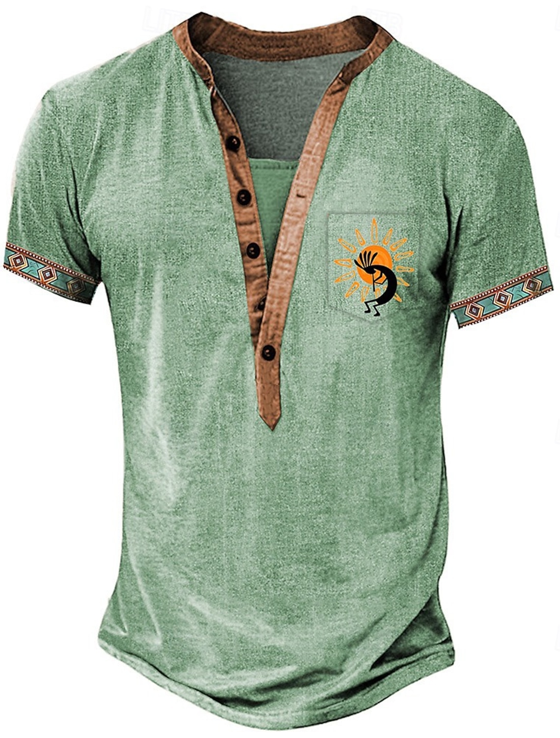 Men's Tribal Ethnic T Shirt Henley Tee Short Sleeve Designer Basic