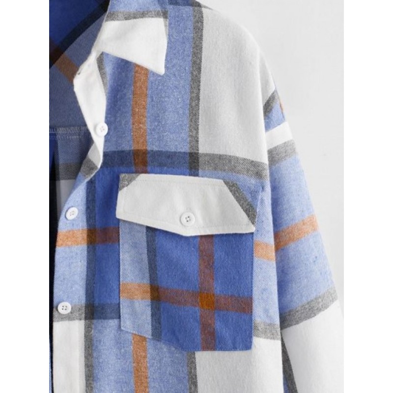 Plaid Double Pockets Button Up Shacket UJ6645