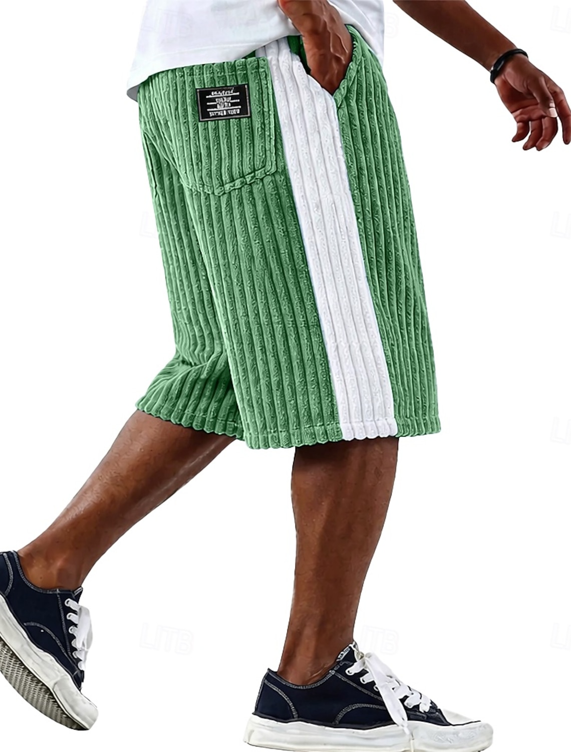 Men's Shorts Casual Shorts Corduroy Shorts Pocket Elastic Waist Simple Plain Comfort Breathable Knee Length Casual Outdoor Vacation Vacation Fashion Black White Micro-elastic