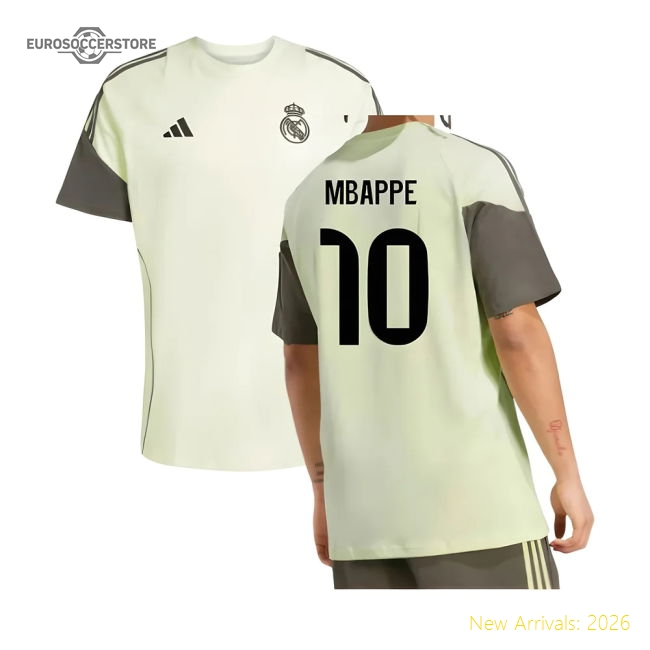 High-Quality 2025-2026 Real Madrid Training Tee (Almost Lime) (Mbappe