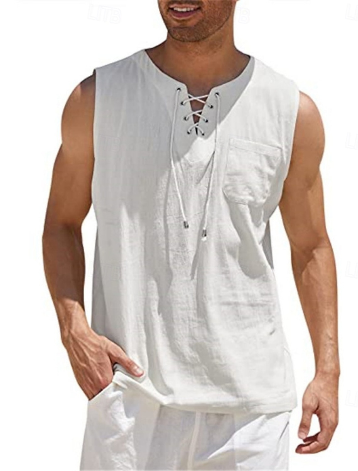 Men's Tank Top Vest Undershirt Sleeveless Shirt Sleeveless V Neck Summer Spring Plain Fashion Classic Comfortable Drawstring Casual Gym Street Black White Navy Blue Top Tee for Men