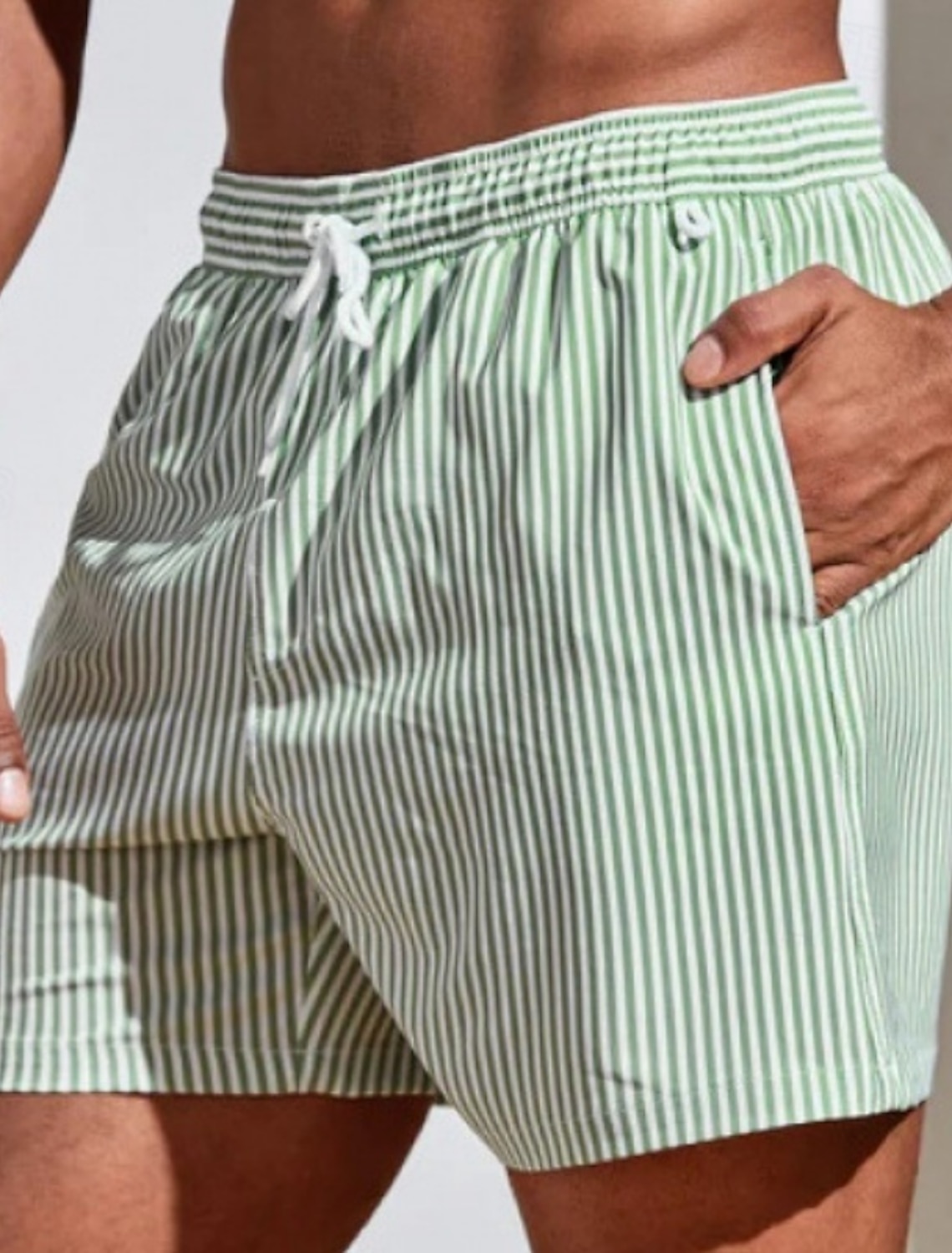 Men's Swim Shorts Trunks Stripes Drawstring with Pockets Quick Dry