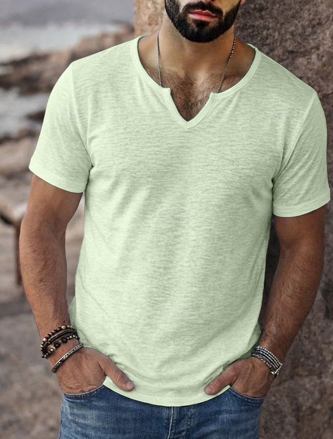 Men's T Shirt Short Sleeve Shirt Tee Top Linen T-Shirt Short Sleeve V Neck Summer Spring Solid Color Plain Pit Strip Streetwear Stylish Casual Plain Casual Daily Outdoor Black White Purple Top Tee