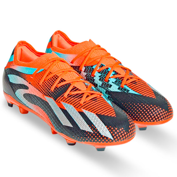 Messi adidas Jr. X Speedportal 1 Firm Ground Football Boots Team Solar Orange Metallic Silver