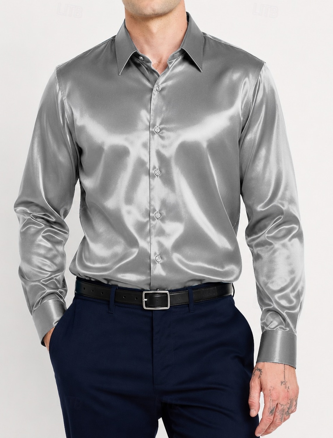 Men's Shirt Satin Shirt Dress Shirt Button Up Shirt Prom Shirt Gradient Wedding Formal Blue Silver Black Yellow Long Sleeve Turndown Spring All Seasons Clothing Apparel Plain