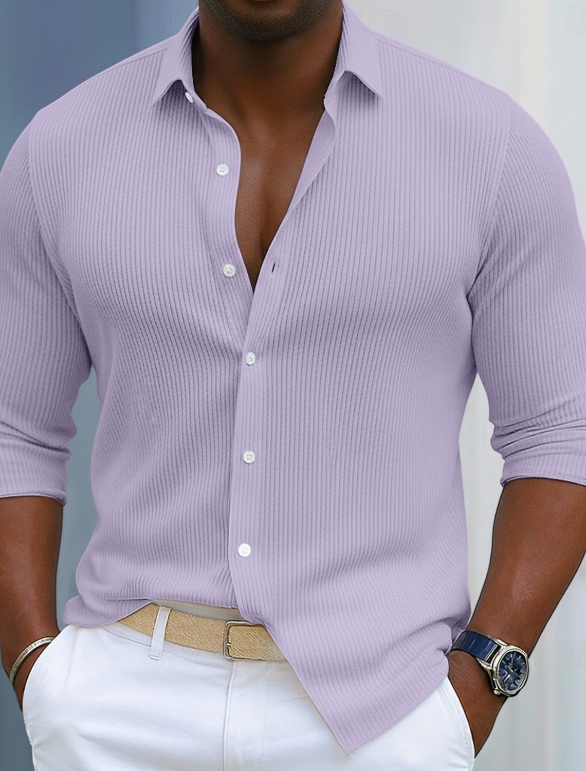 Men's Shirt Corduroy Button Up Blue Black White Navy Purple Long