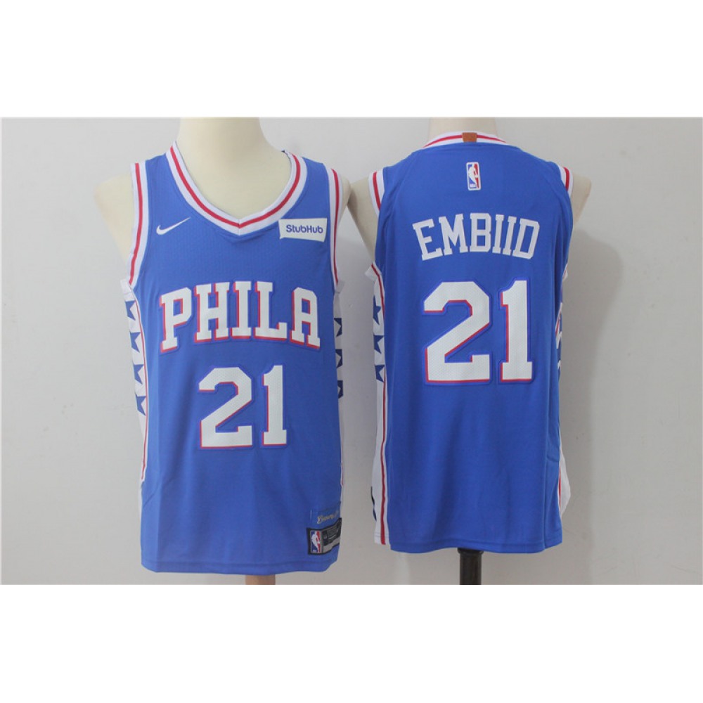 Men's Philadelphia 76ers #21 Joel Embiid Blue Stitched NBA Jersey