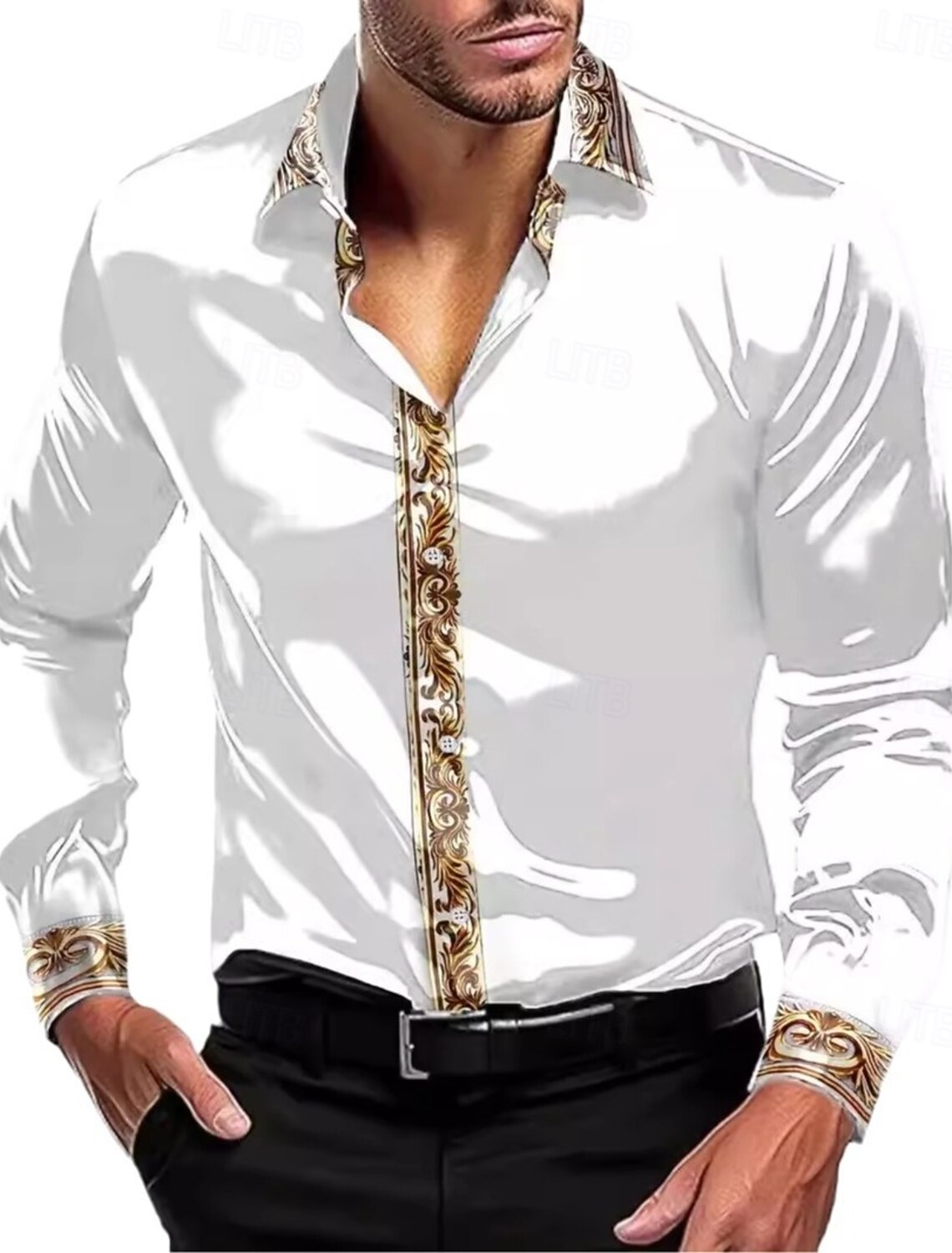 Men's Shirt Silk Like Satin Shirt Dress Shirt Casual Shirt Button Up Shirt Plain Formal Wedding Black White Red Blue Long Sleeve Lapel All Seasons Clothing Apparel