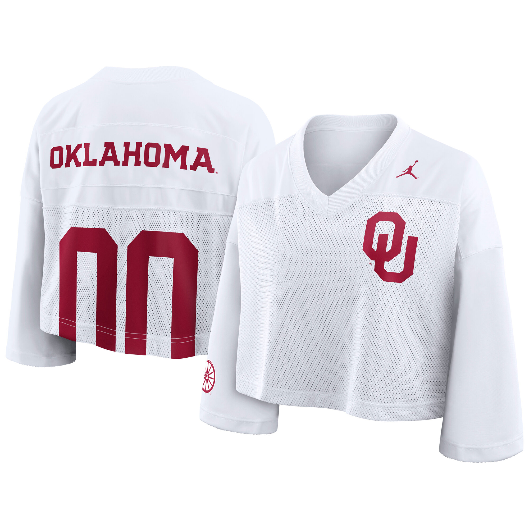 [NJP] Youth Oklahoma Sooners Women's Cropped Mesh Dri-FIT Fashion Jersey - White