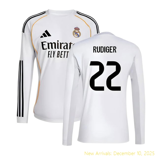 2025-2026 Real Madrid Long Sleeve RM Professional Home Shirt (Rudiger