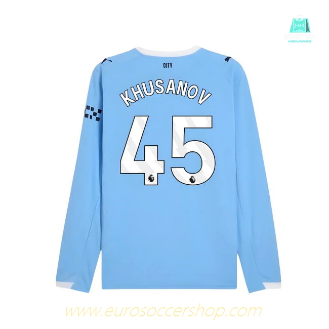 2025-2026 Man City Long Sleeve Home Shirt (Khusanov 45)