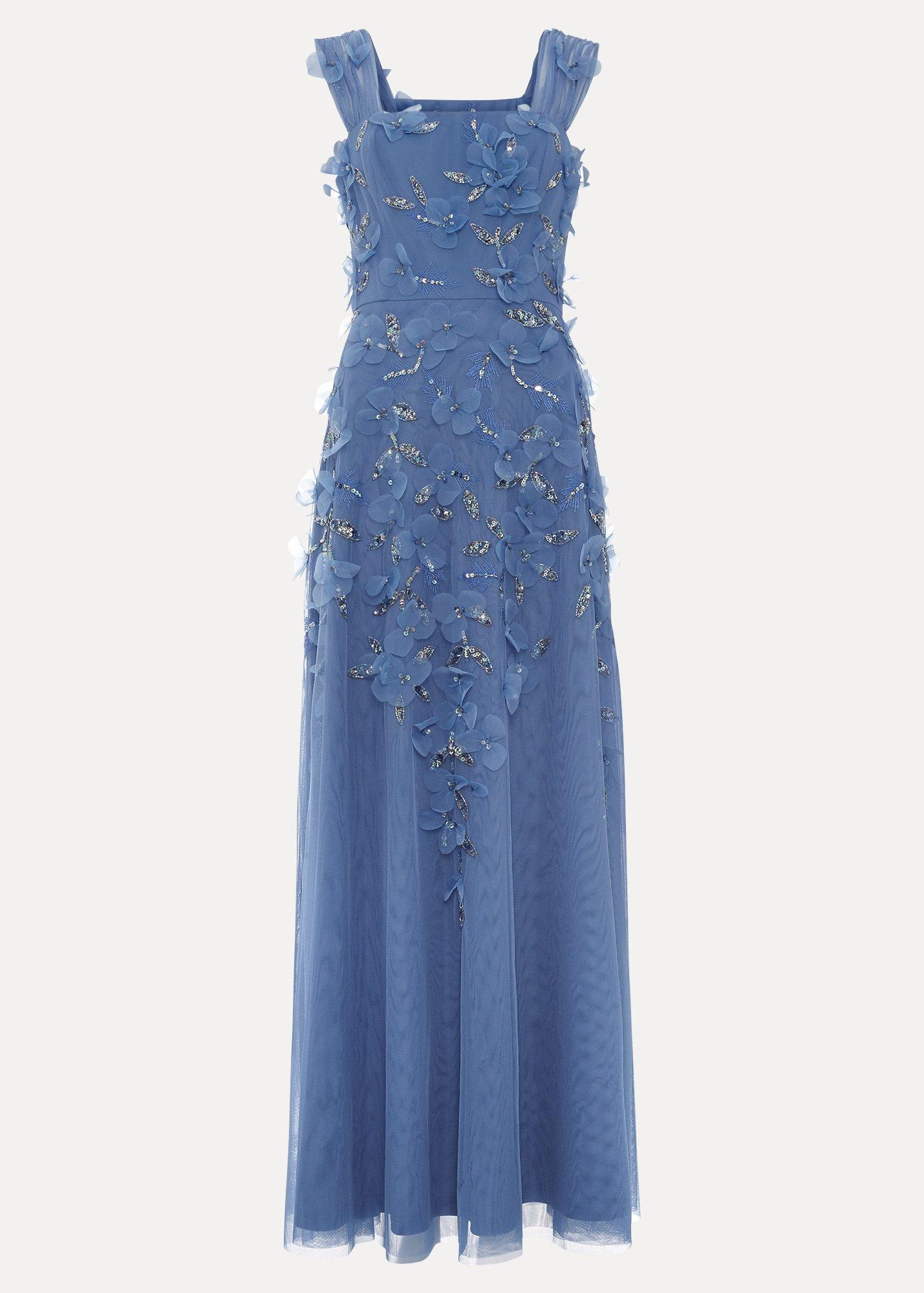 Petite Azera Blue Beaded Midi Dress